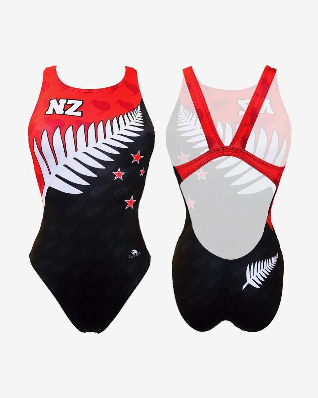 Maillot de bain Turbo NZ Flag bande large noir blanc rouge femme - S
